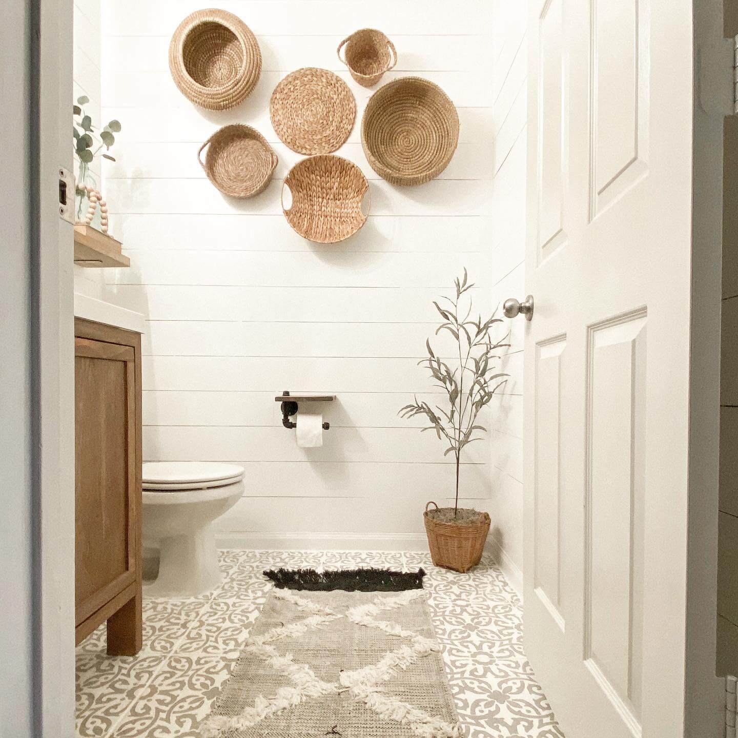 Woven Baskets Add Organic Texture to Shiplap Walls