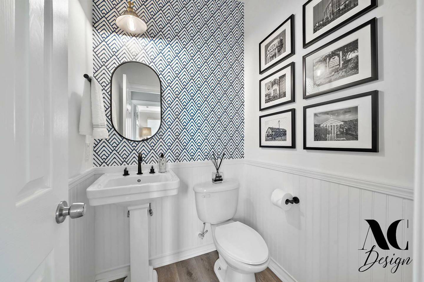 Gallery Wall of Black and White Photos Adds Depth