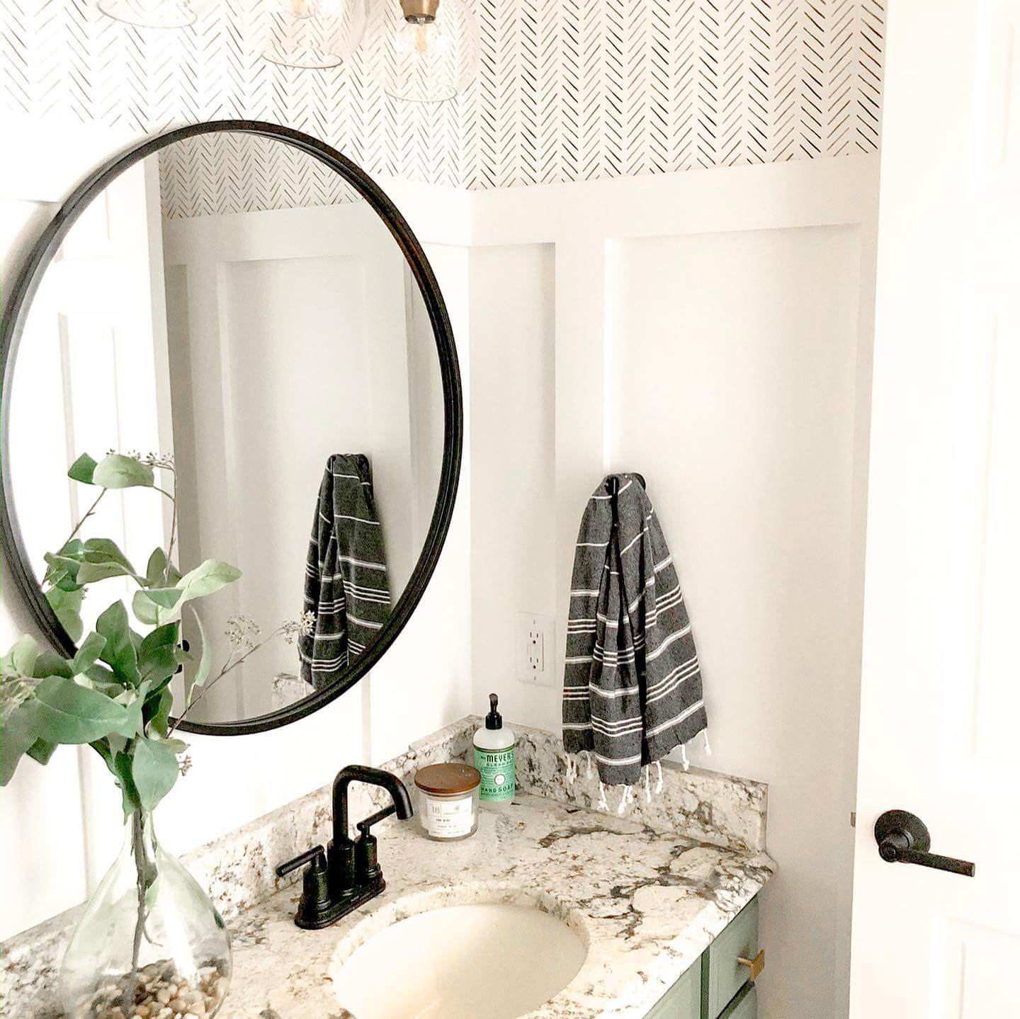 Herringbone Wallpaper Adds a Subtle Pattern Above Beadboard