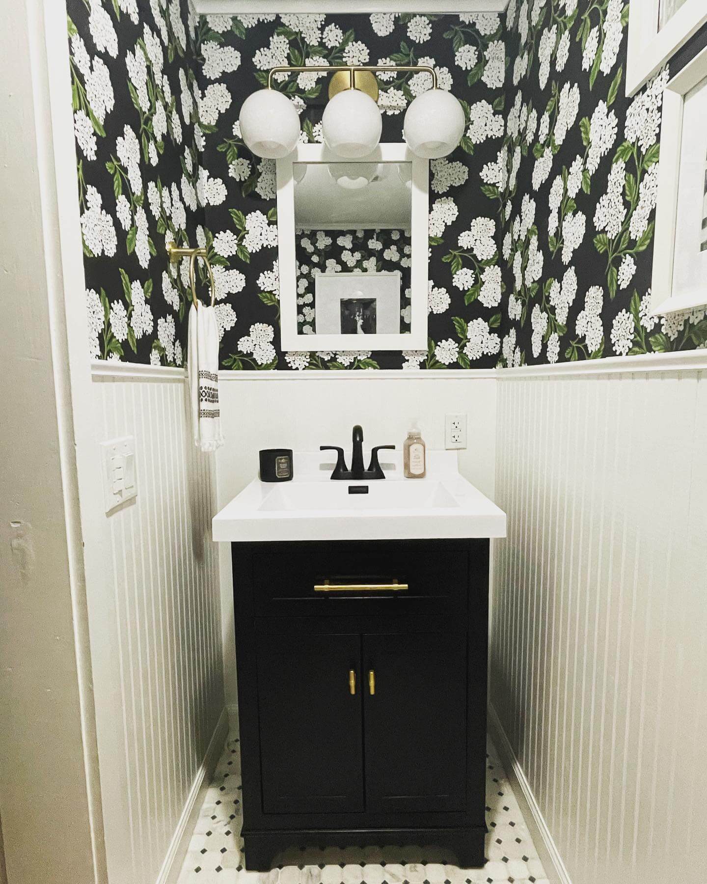 Contrast Bold Floral Wallpaper with Beadboard