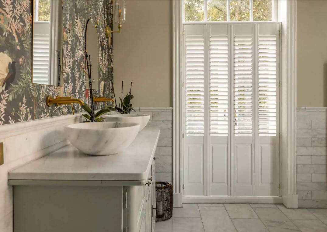Bi-Fold Shutters Offer Adjustable Bathroom Window Privacy
