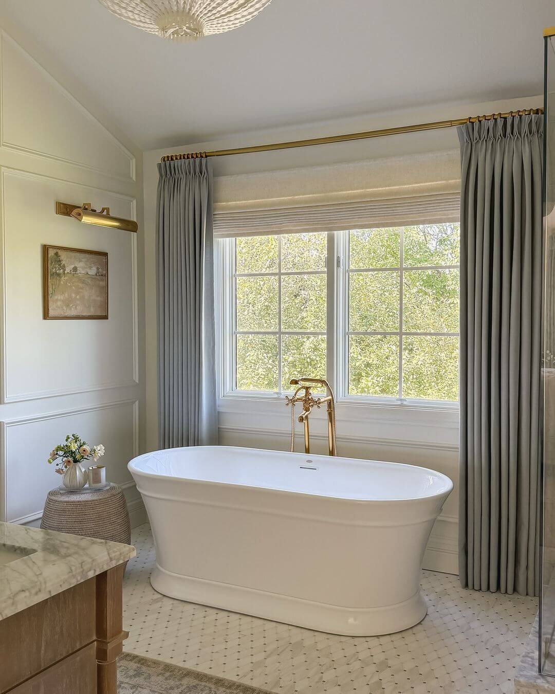 Layered Roman Shades Offer Full Window Coverage