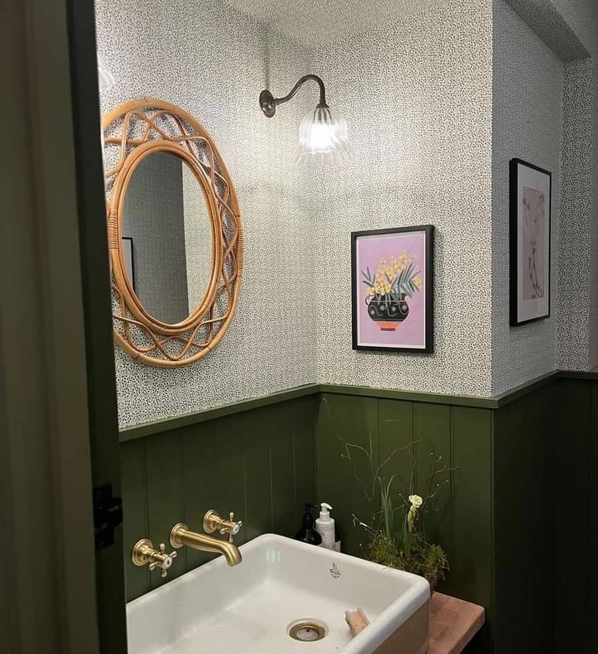 Frame the Vanity with an Oval Rattan Mirror