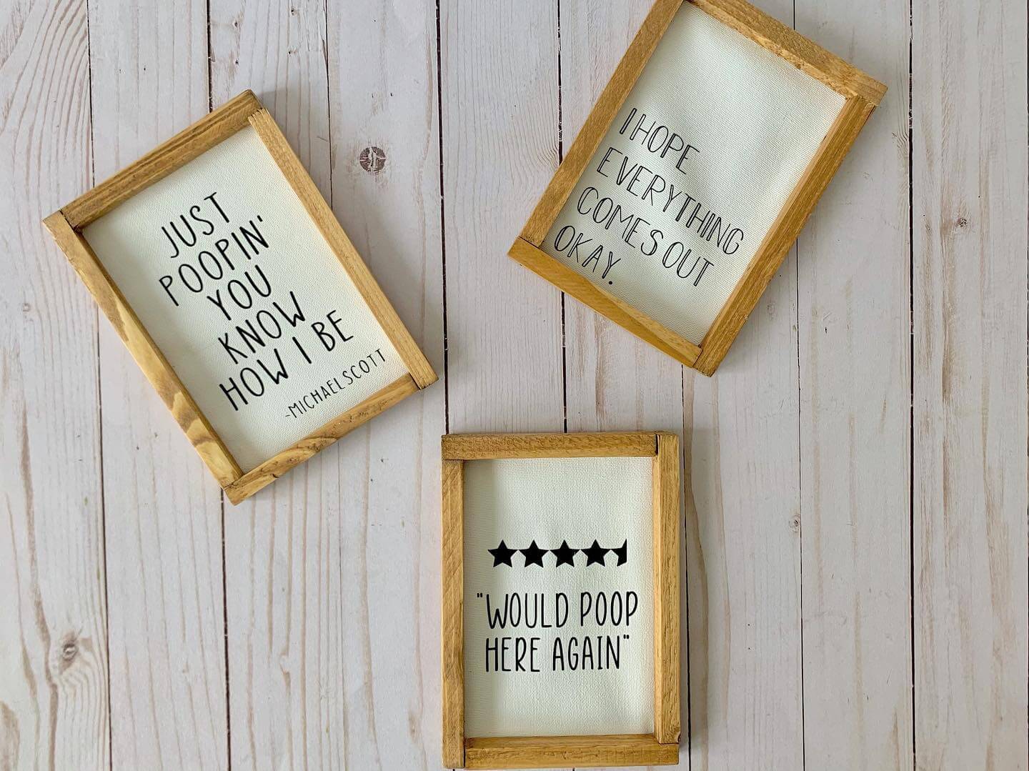 Framed Signs Add Humor Above the Toilet