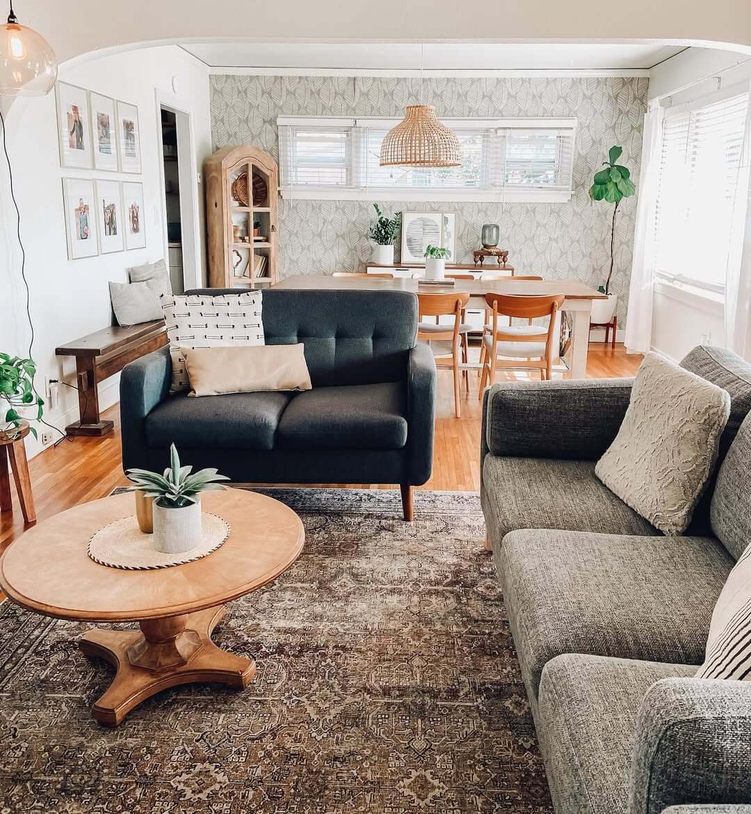 Patterned Wallpaper Creates a Cozy Nook Behind the Sofa