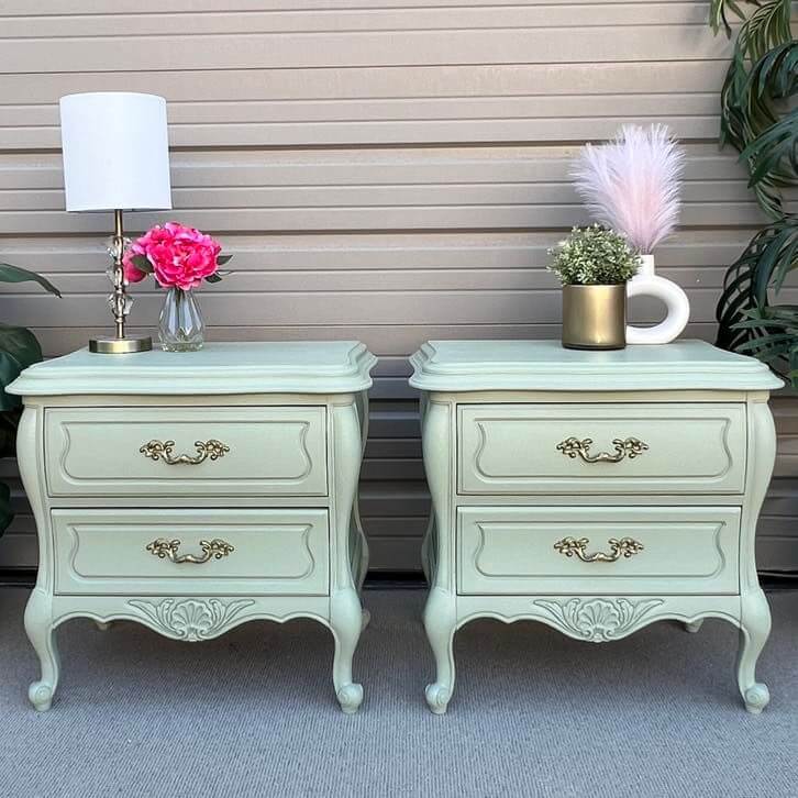 Choose Sage Nightstands with Ornate Gold Hardware