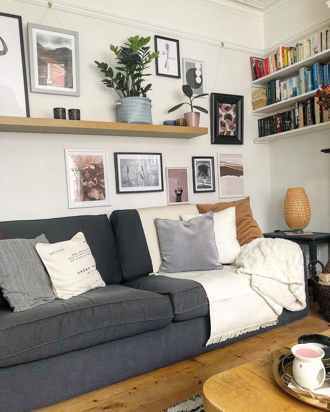 Group Botanical and Abstract Art With a Plant on a Floating Shelf