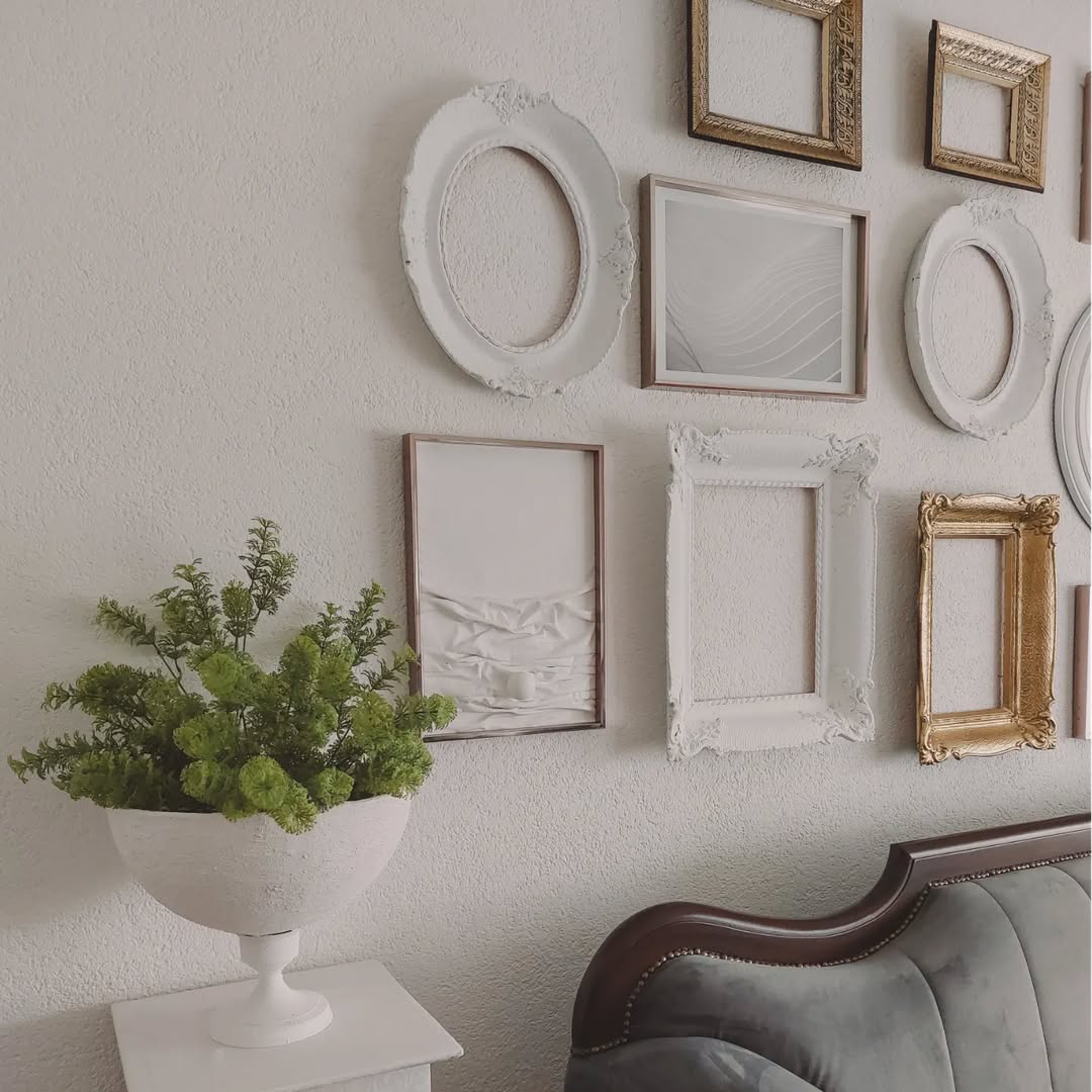 Mix Ornate White Frames With Simple Gold Ones