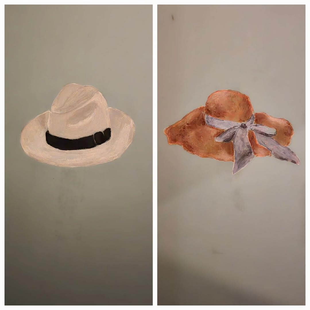 Painted Hats Add Whimsical Art to Bathroom Walls