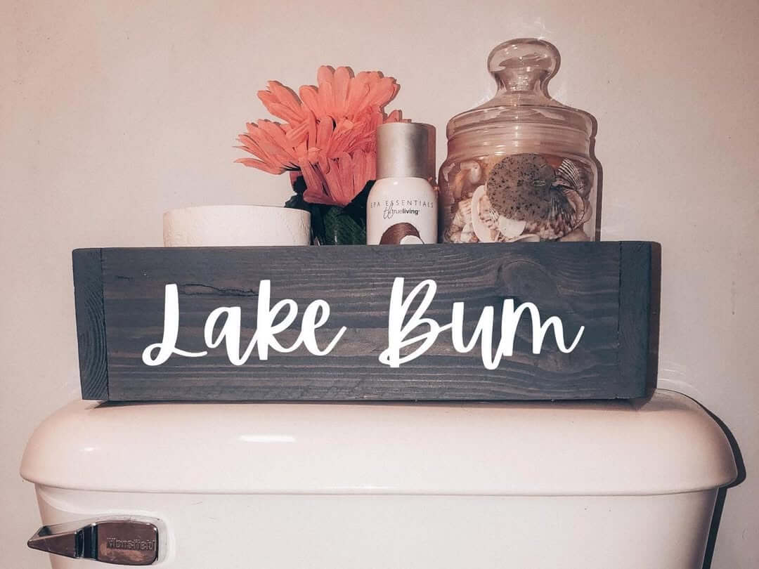 Dark Wood Crate Holds Bathroom Essentials and Decor