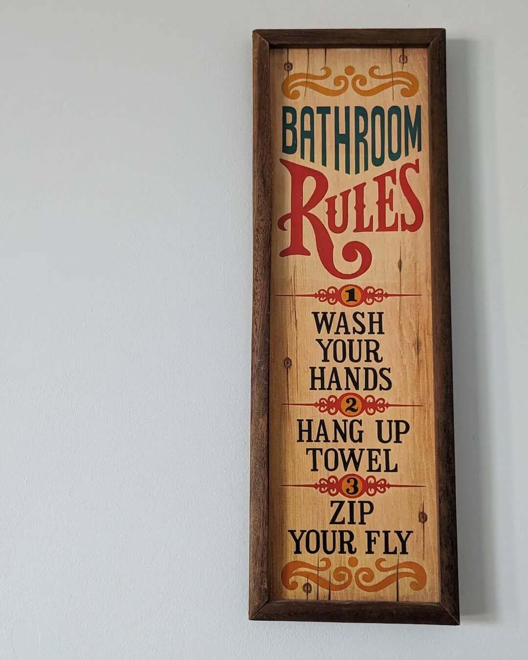 Rustic Sign with Essential Bathroom Rules