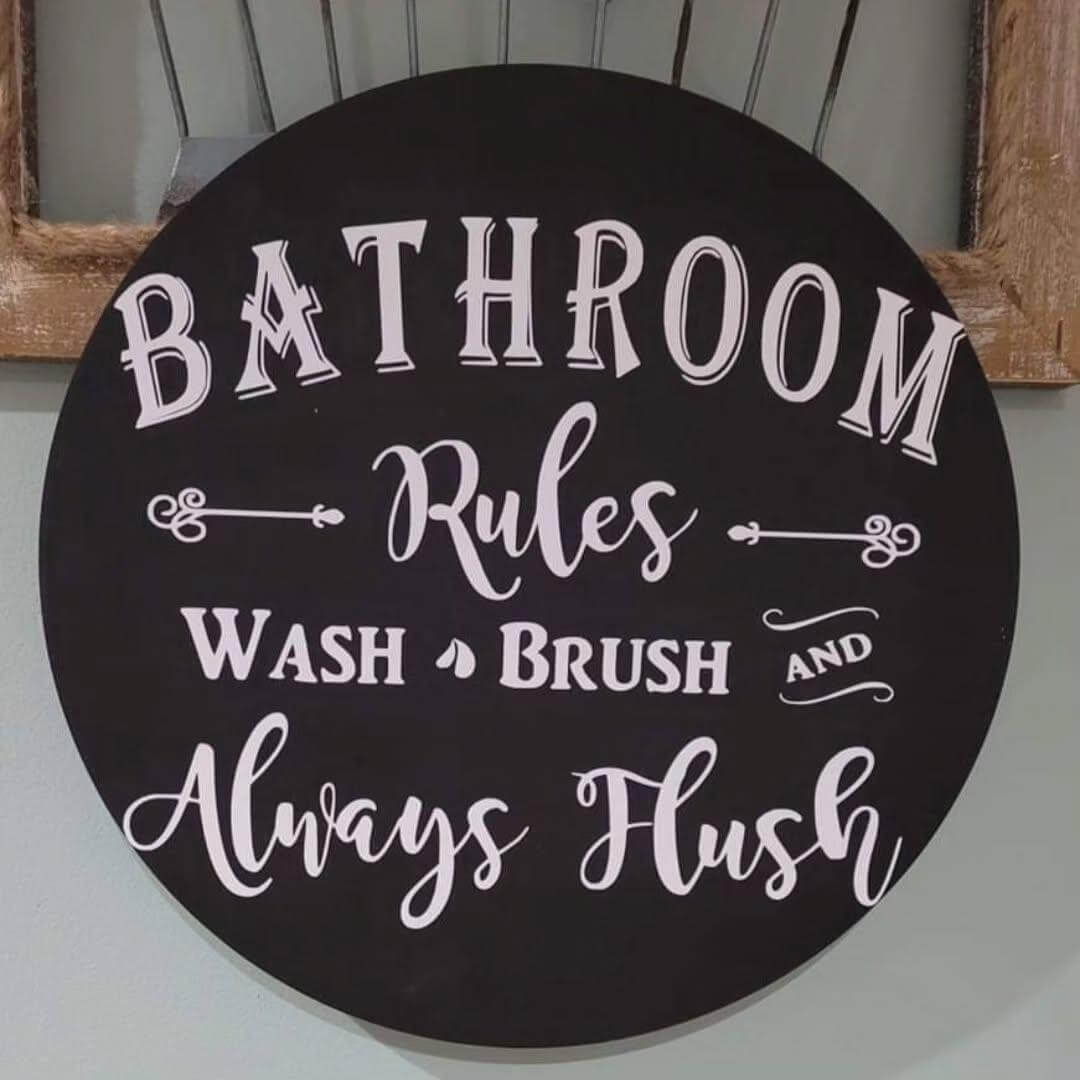 Round Sign with Bathroom Etiquette Reminders