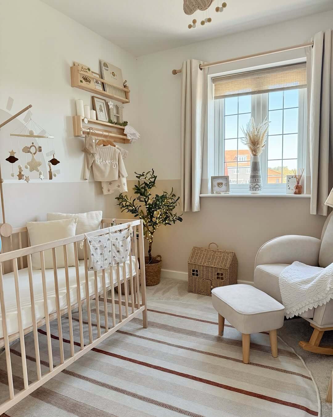 Wooden Shelves Display Nursery Essentials and Decor