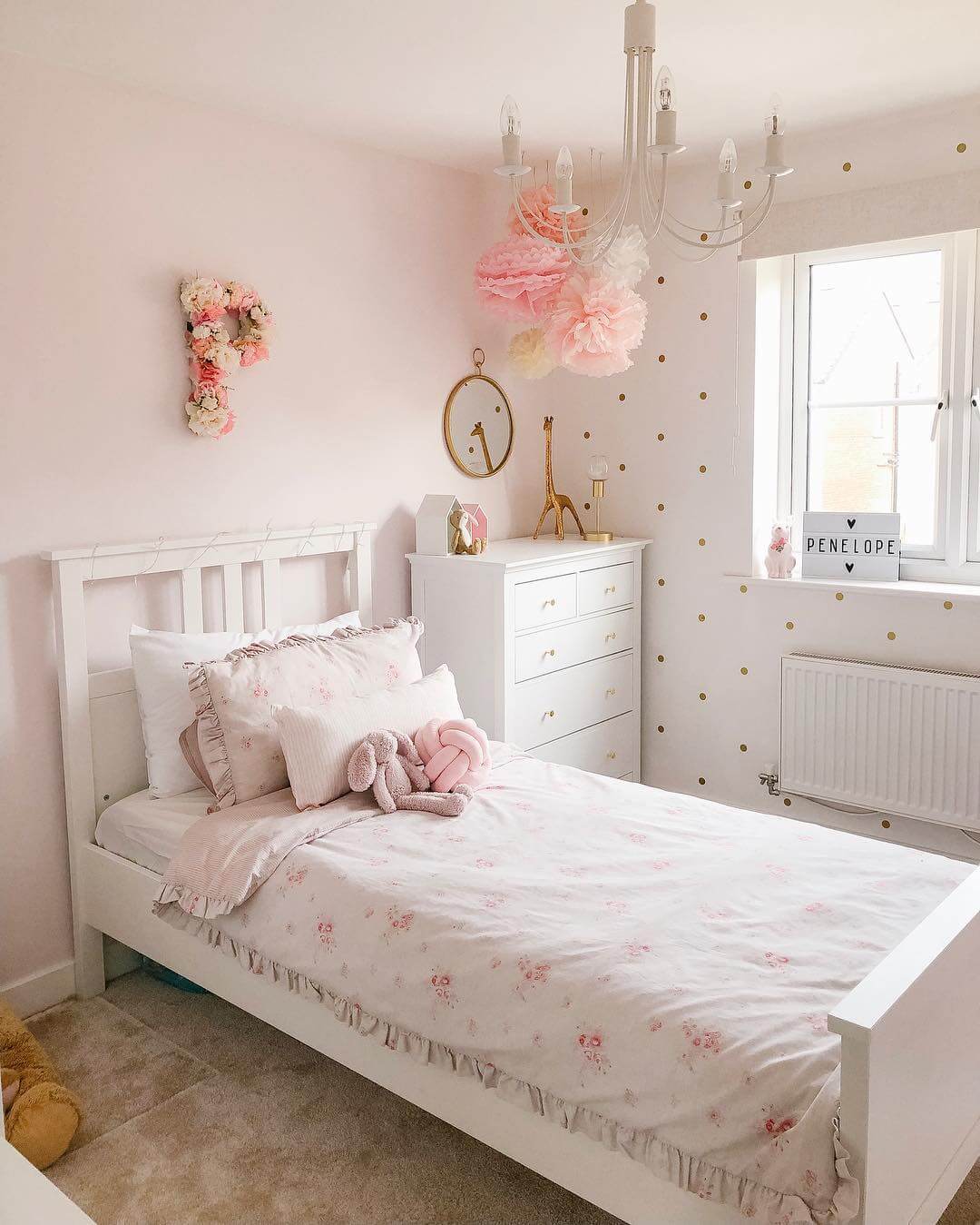 Gold Dots for a Playful Pattern on Pink Walls