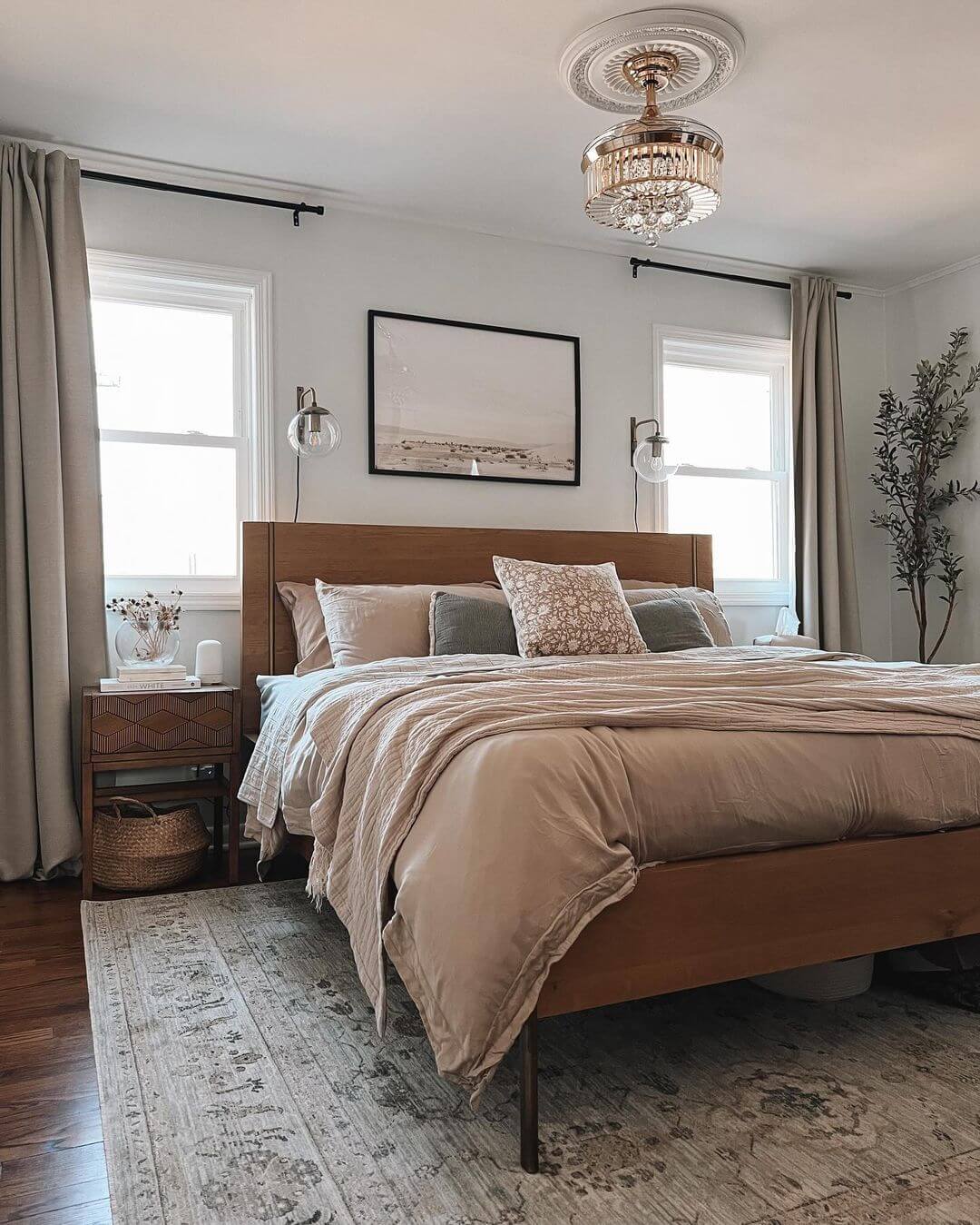 Wood Bed Frame With Minimalist Headboard Creates a Calm Haven