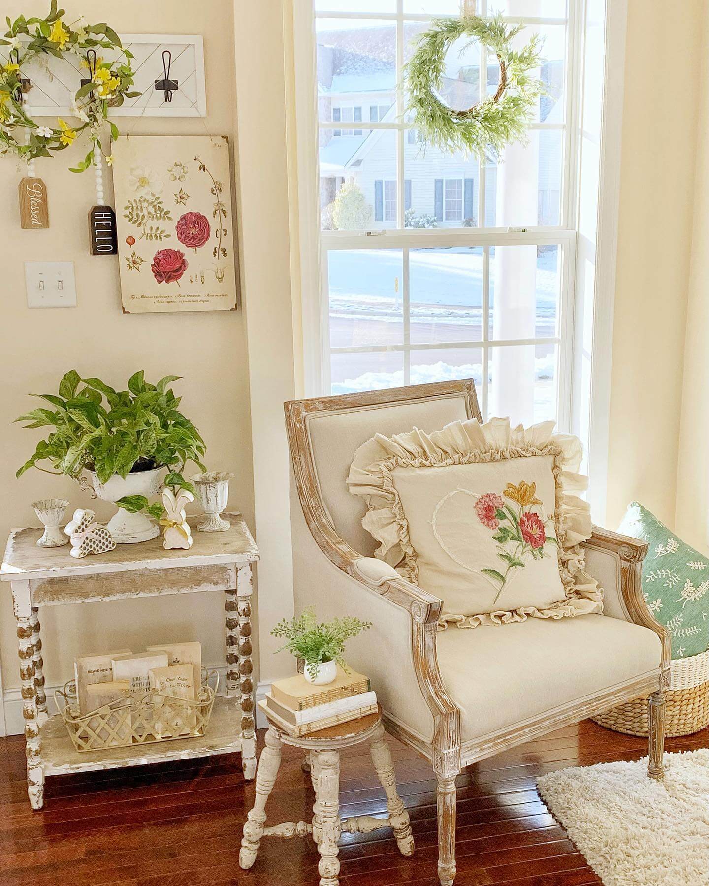 Embroidered Pillow Adds Floral Heart Accent