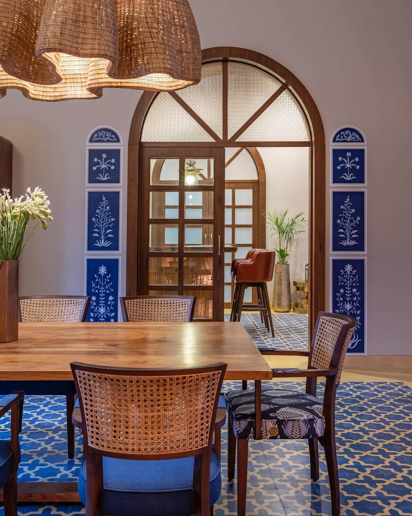 Frame an Archway with Ornate Blue and White Botanical Panels