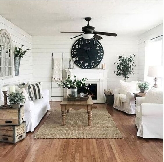 Anchor Your Fireplace Wall with an Oversized Farmhouse Clock