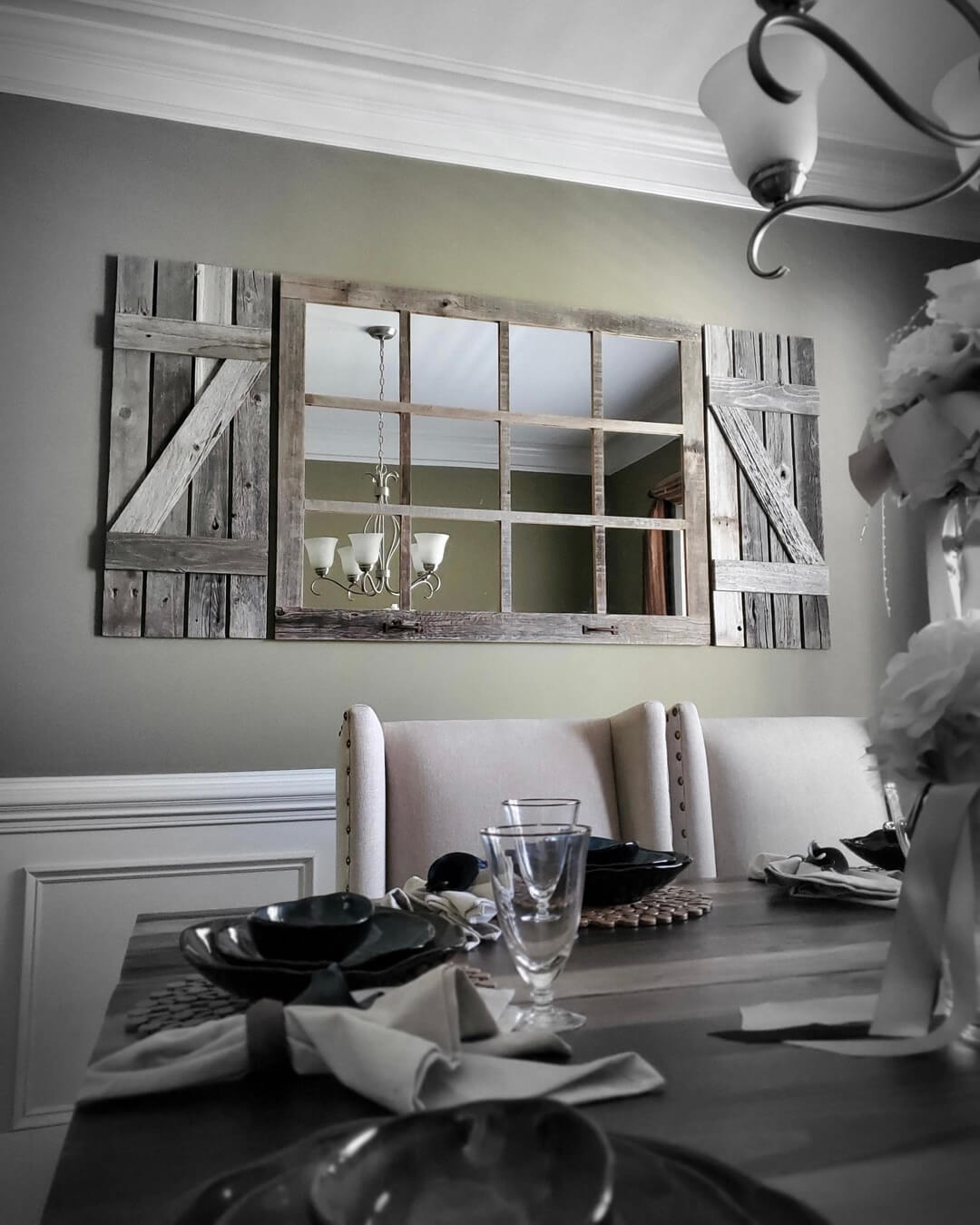 Frame a Mirror with Rustic Barn Door Shutters