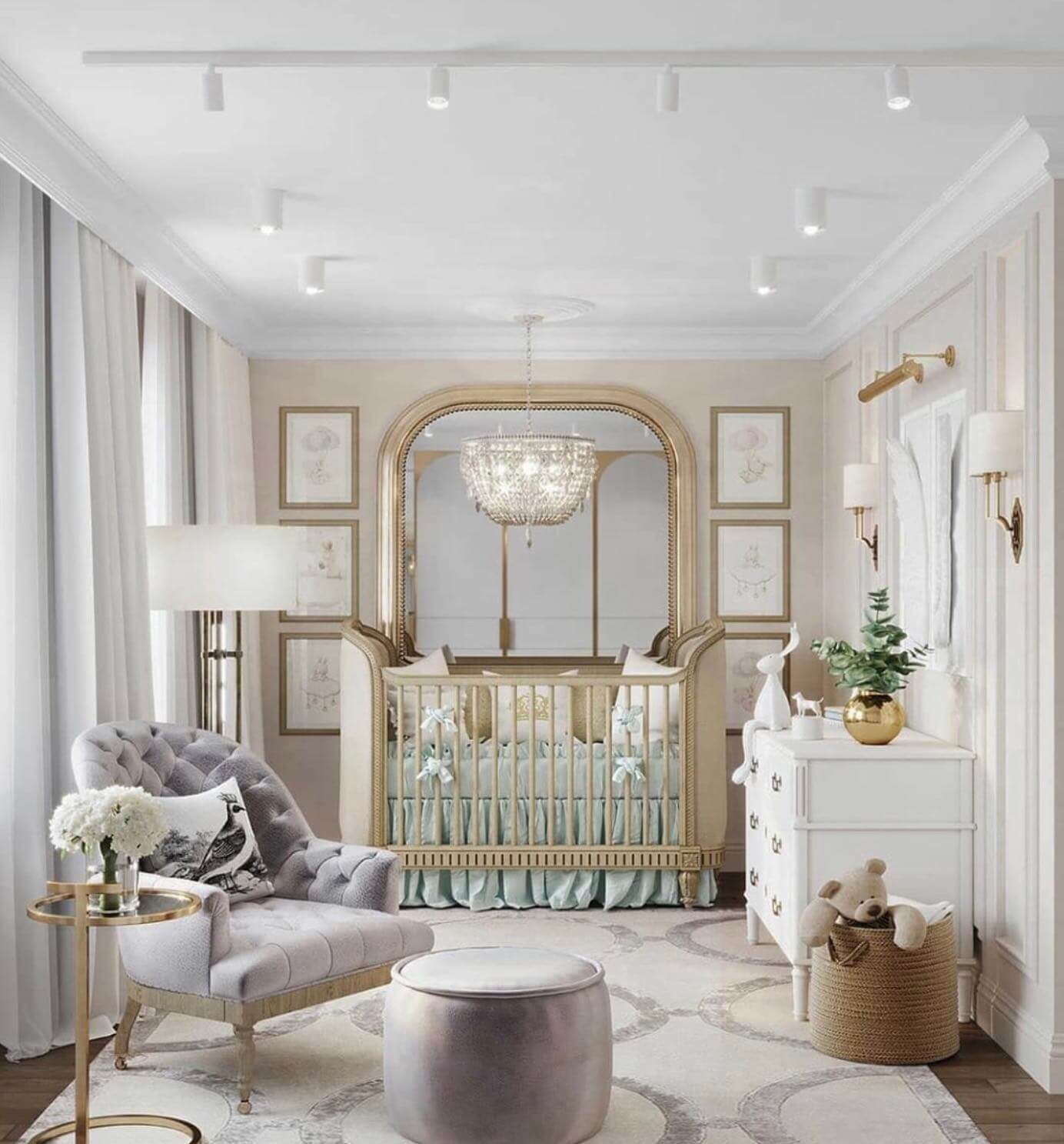 Ornate Gold-Framed Mirror Creates a Grand Focal Point