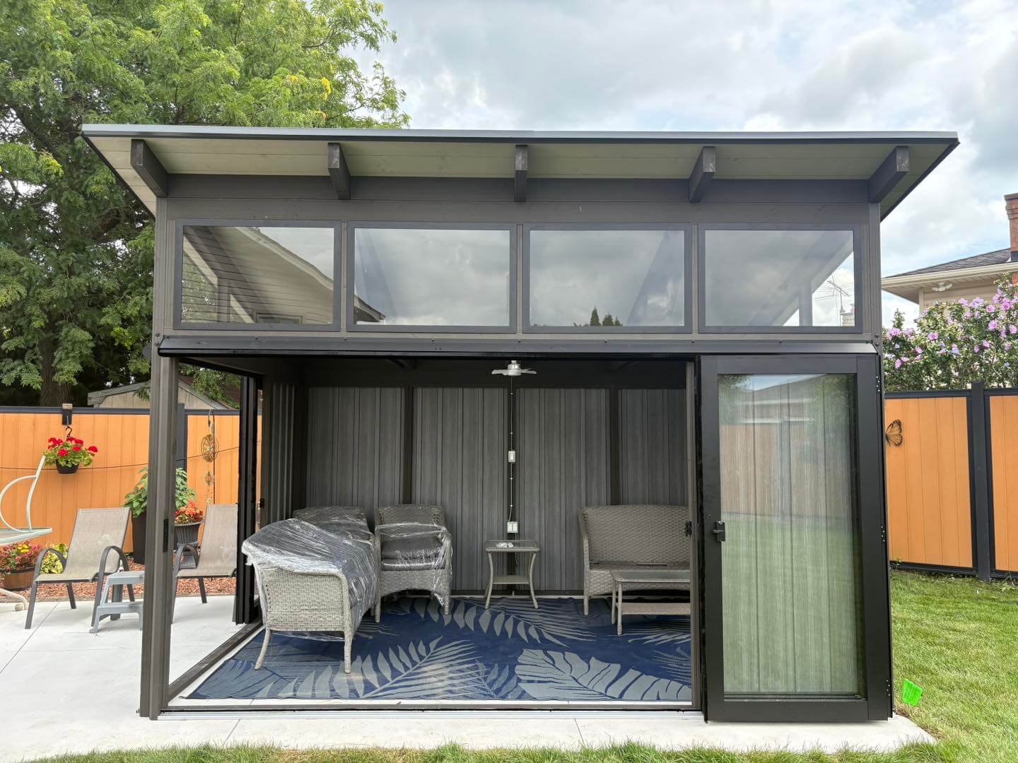 Contemporary Gazebo with Sliding Doors and Clerestory Windows