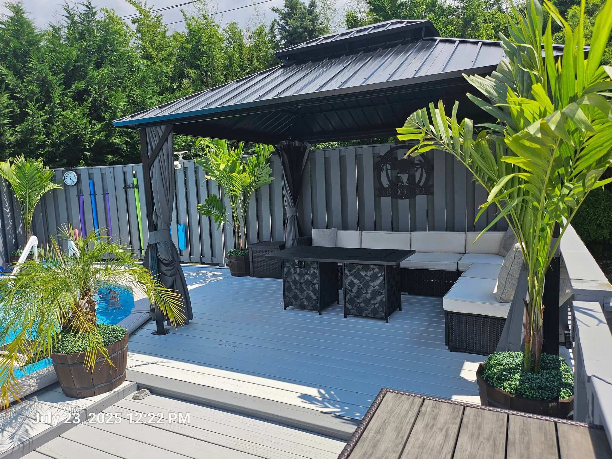 Metal Gazebo with Charcoal Curtains for Privacy