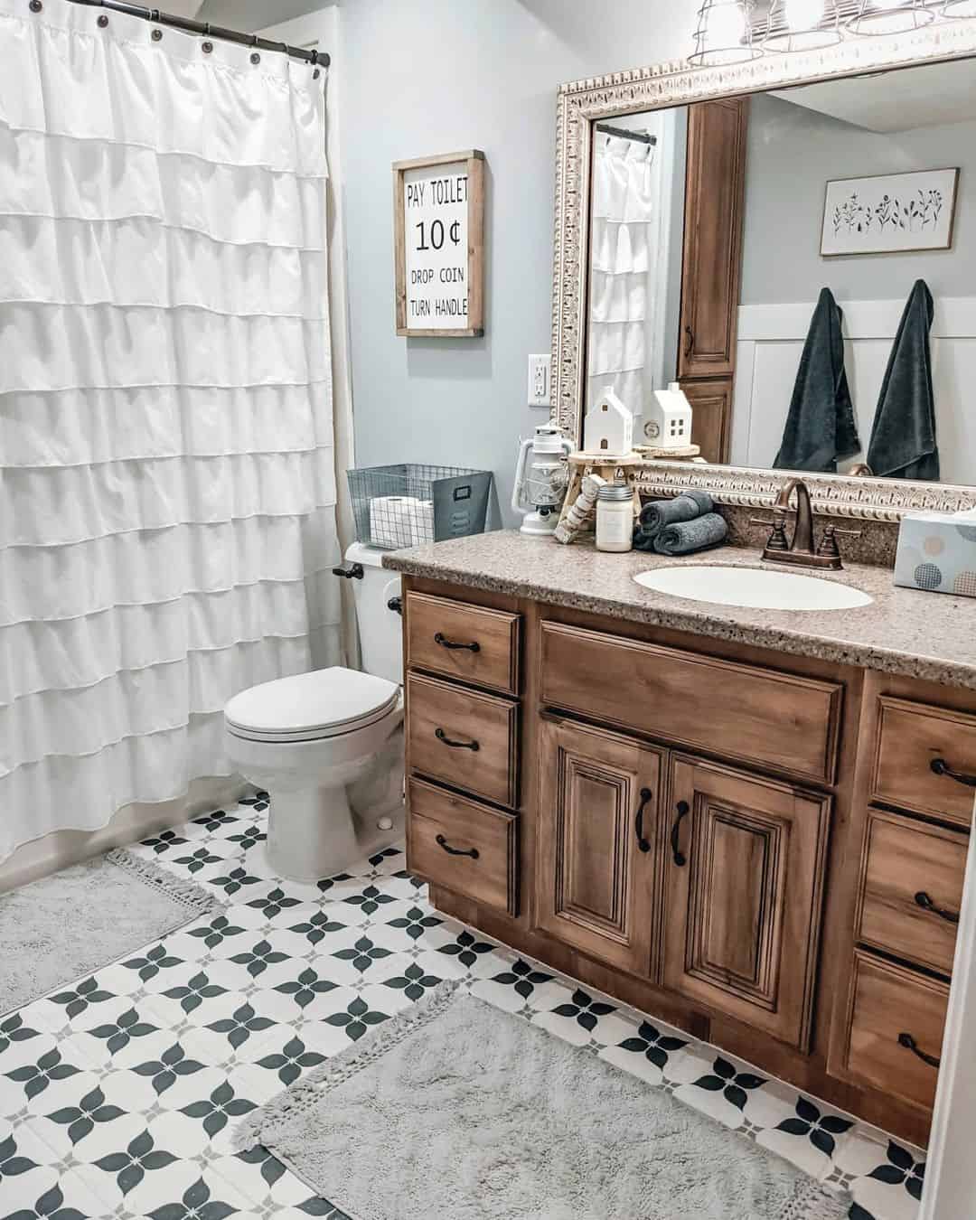 Patterned Floor Tiles Add a Playful Touch to the Bathroom