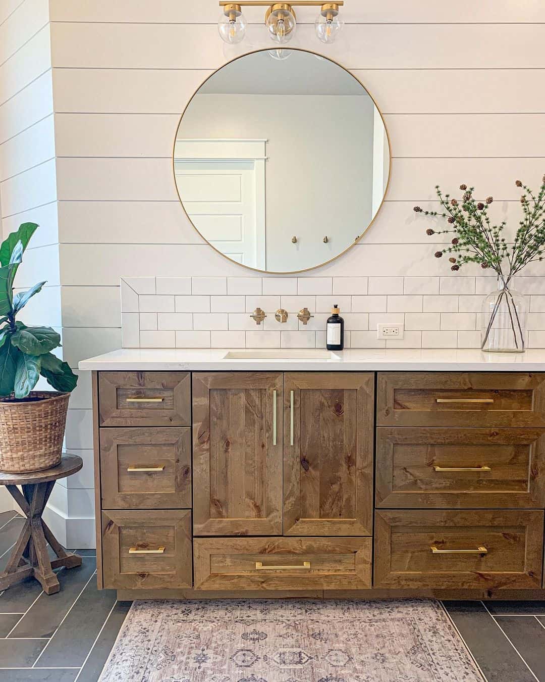 Wood Grain Baseboards Add Warmth to the Vanity Area