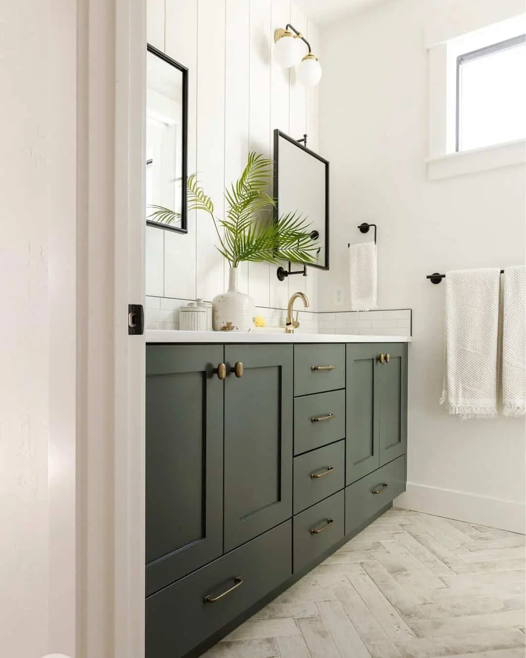 Dark Green Vanity Baseboards Anchor the Floor