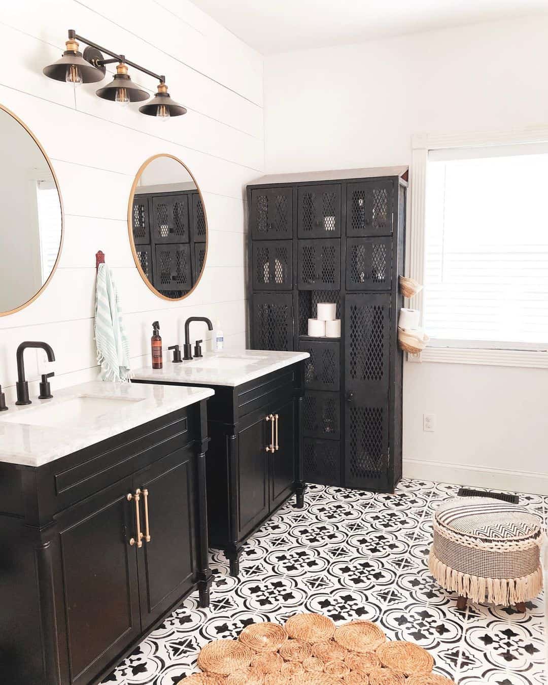 Black Lattice Cabinet Adds Industrial Storage Near the Window