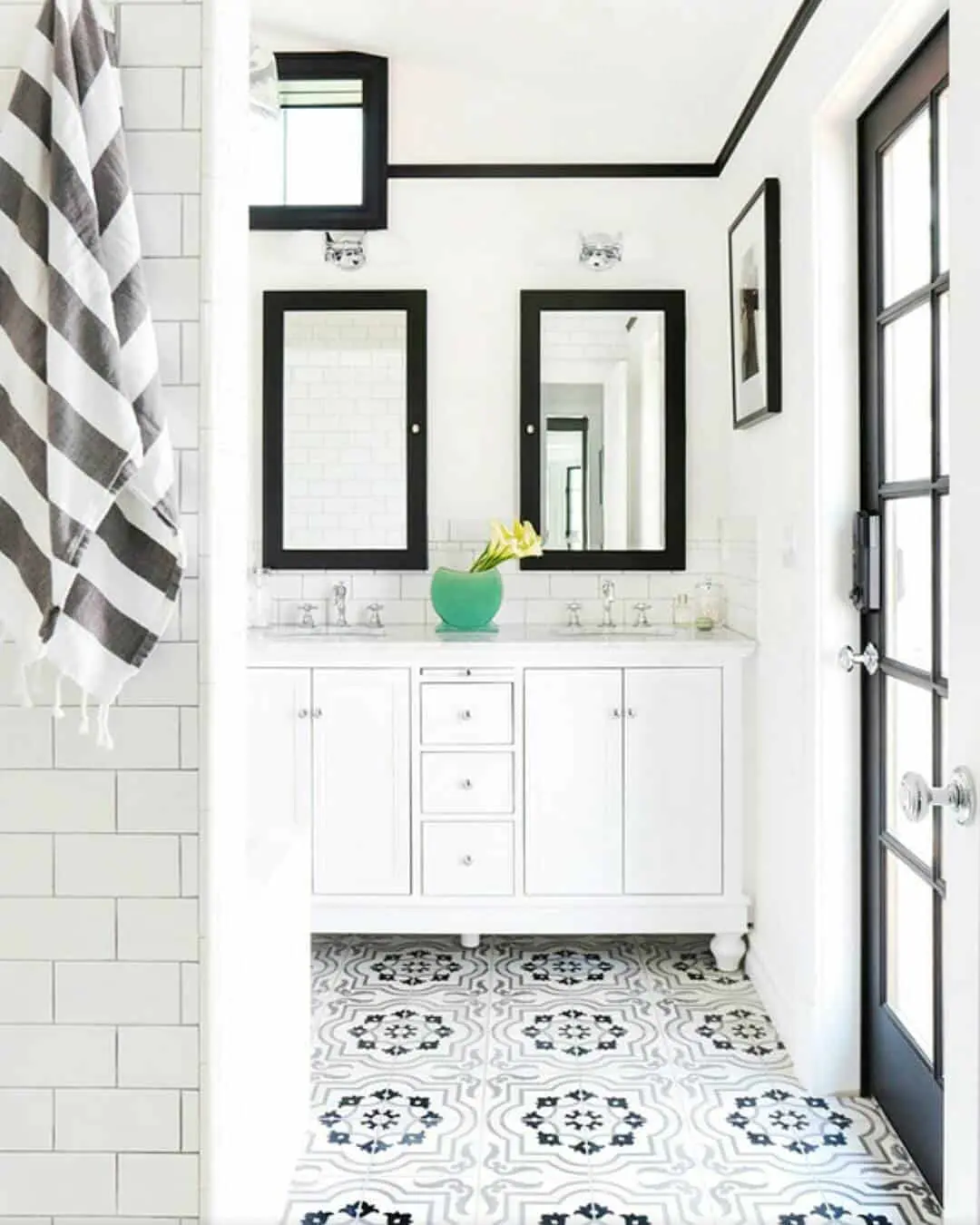 Black Trim Accents Frame White Bathroom Details