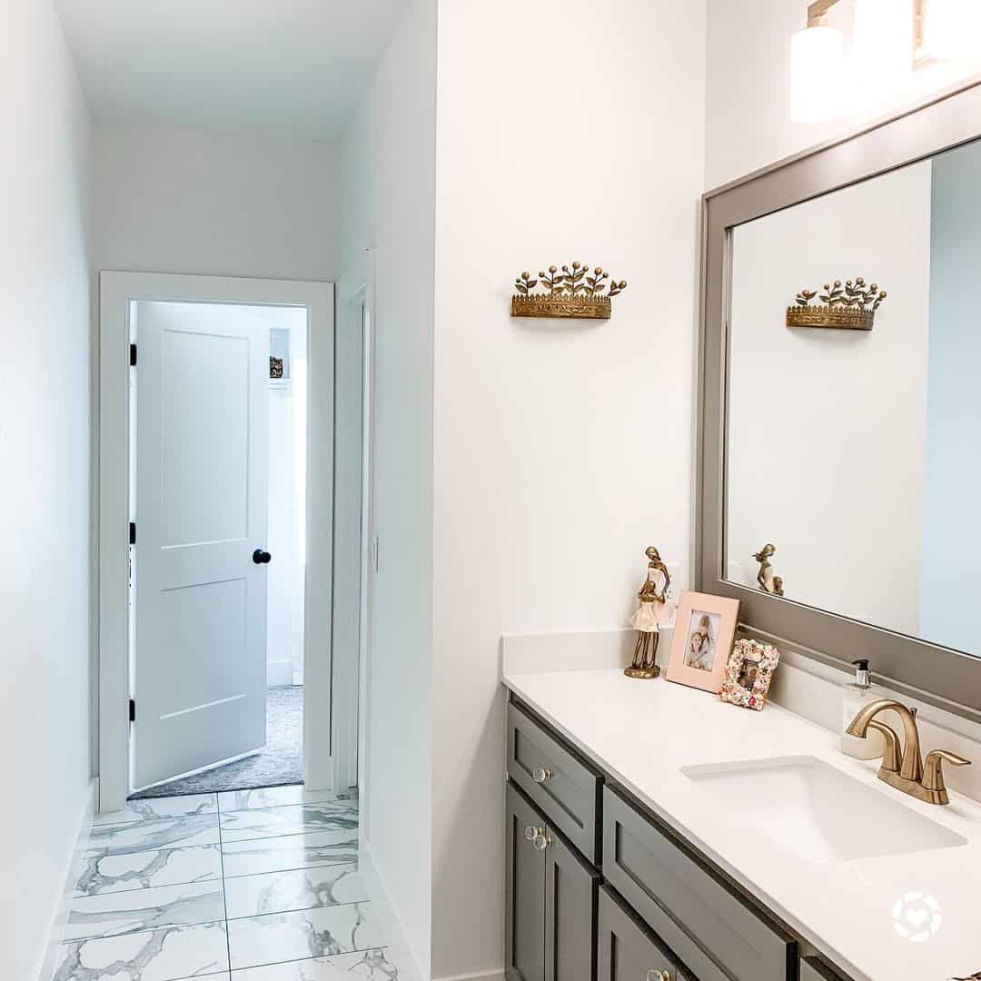 Crown-Shaped Shelves Add Whimsy Above the Vanity