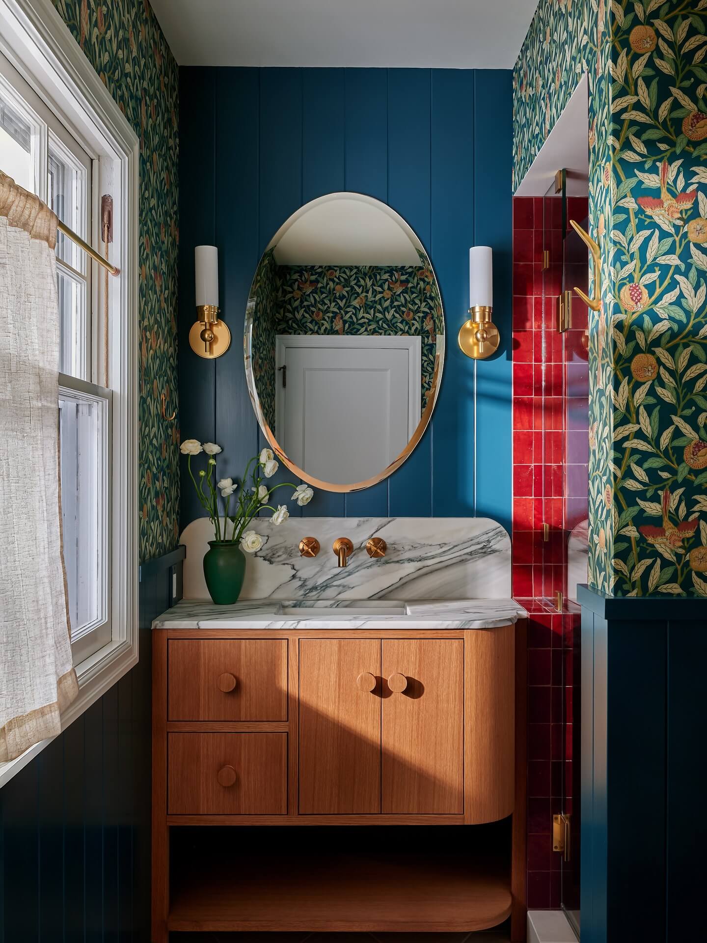 Bold Red Tile Accent Wall Adds a Pop of Color