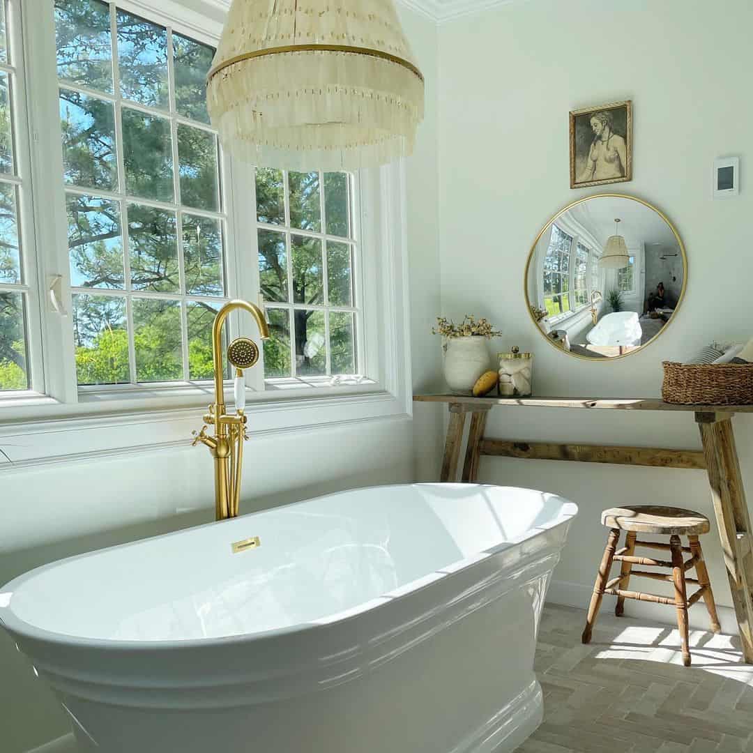 Keep Bathing Essentials Within Reach on a Small Wooden Stool