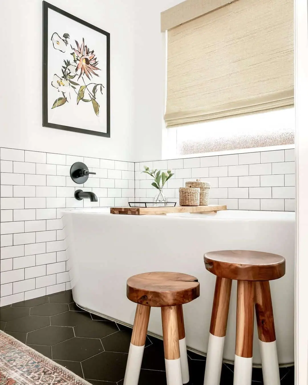 Natural Wood Stools with White-Dipped Legs for an Organic Touch