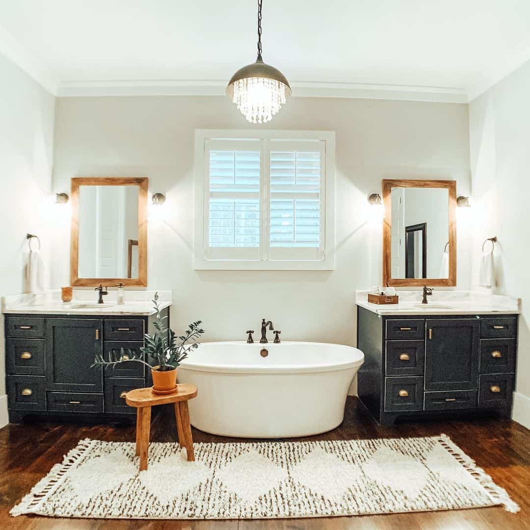 Small Wooden Stool Adds a Natural Accent by the Tub