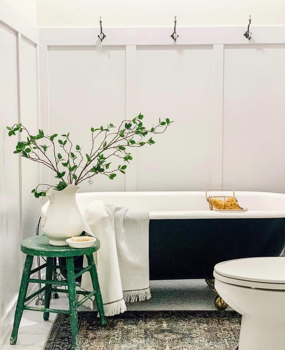 Vintage Green Stool for Bath Botanicals and Soap