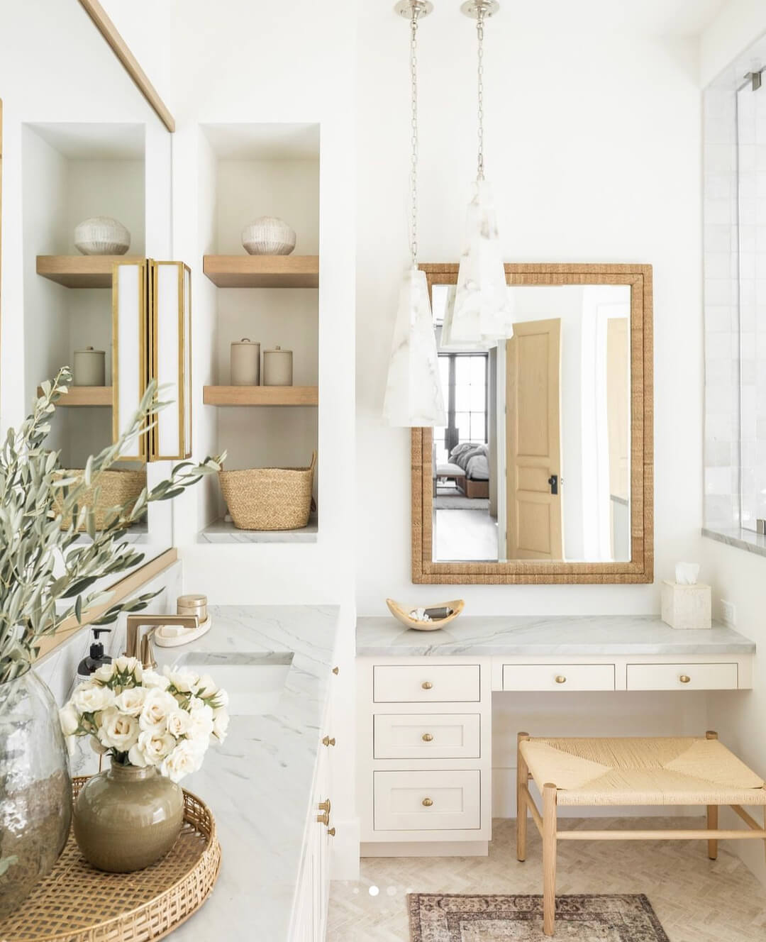 In-Wall Niches With Wood Shelves Display Neutral Cylinders