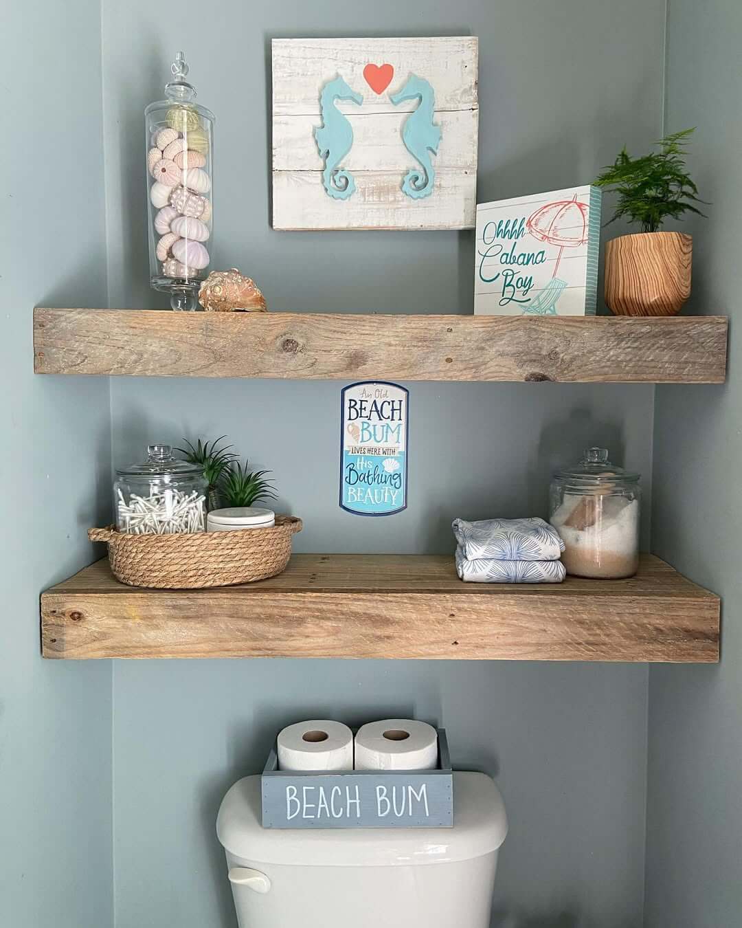 Glass Jars Display Coastal Collections and Cotton Swabs