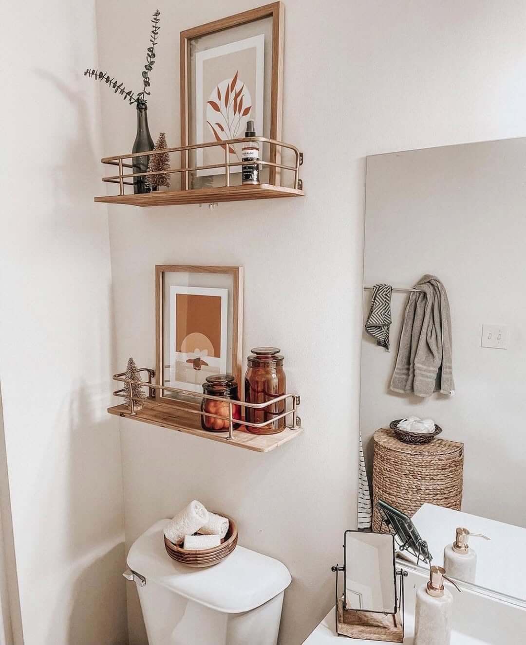 Layer Wood and Metal Shelves for Art and Amber Jars