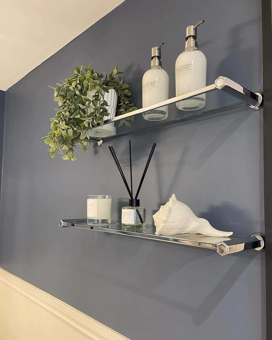 Keep Bath Essentials Accessible on Glass Shelves with Chrome Holders