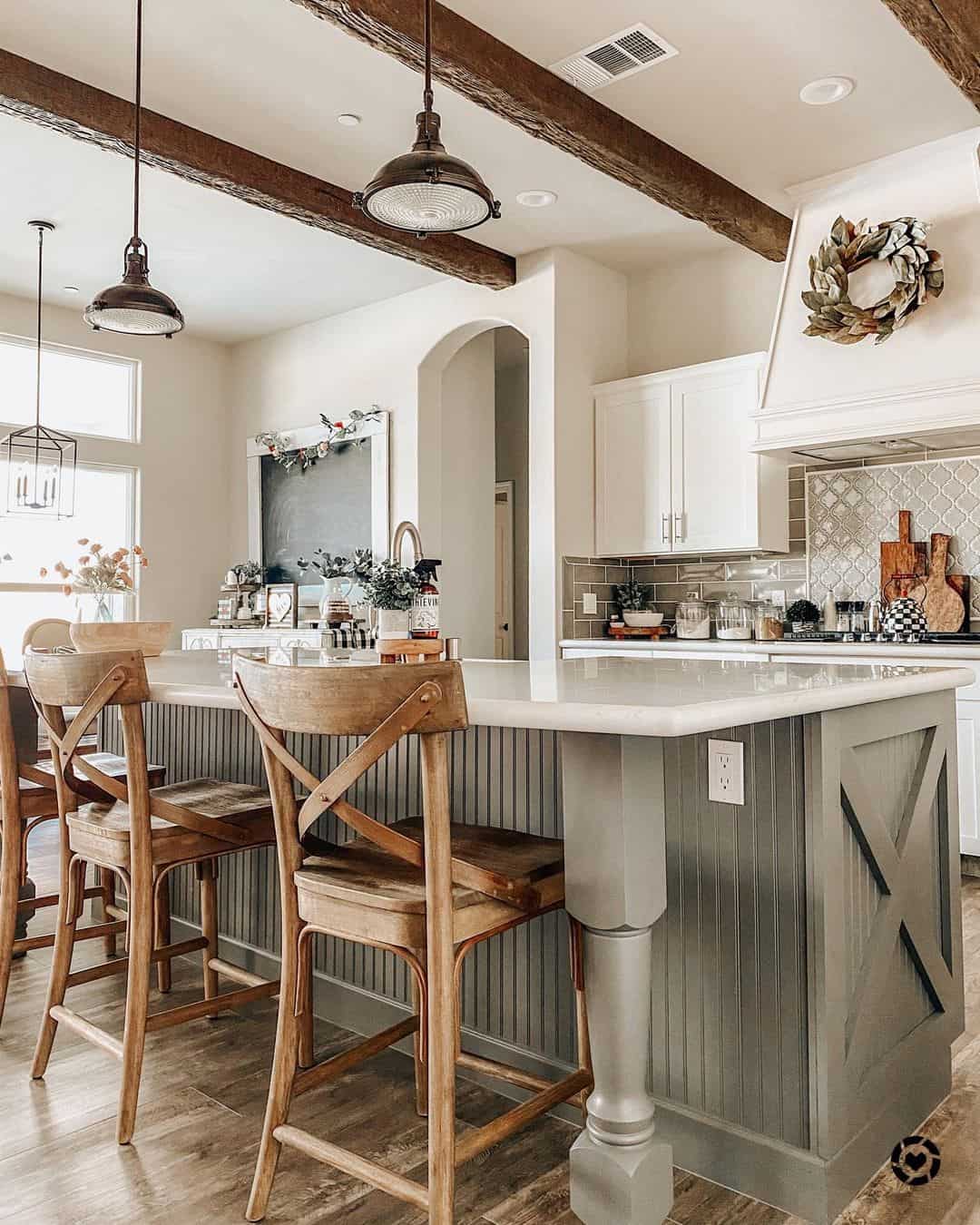 Gray Beadboard Island with Decorative X-Brace Detail