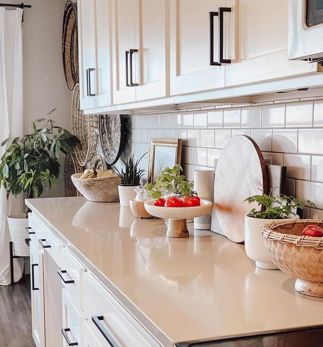 Beige Cabinetry with Black Drawer Pulls