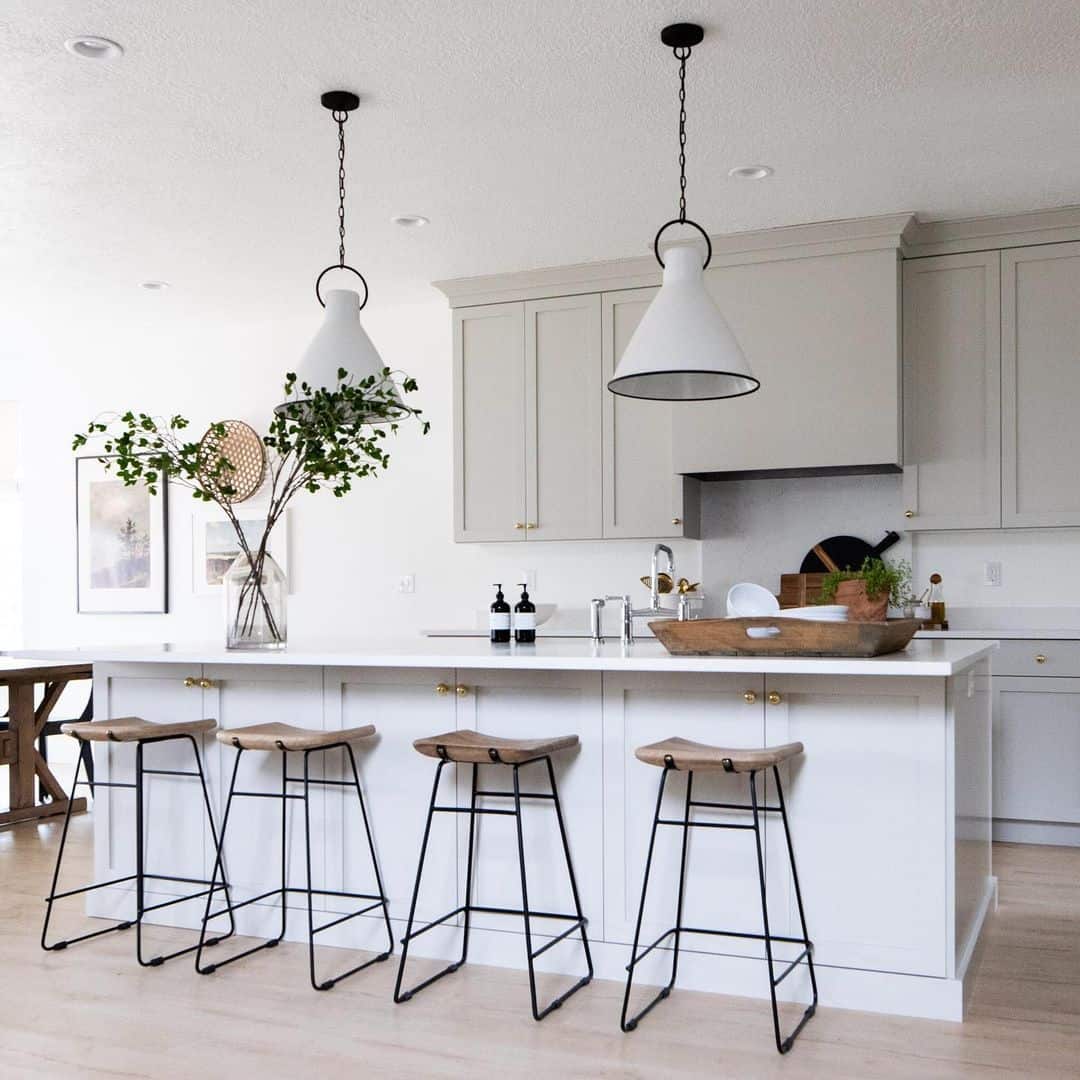 Matte White Pendant Lights with Black Trim Add Graphic Contrast