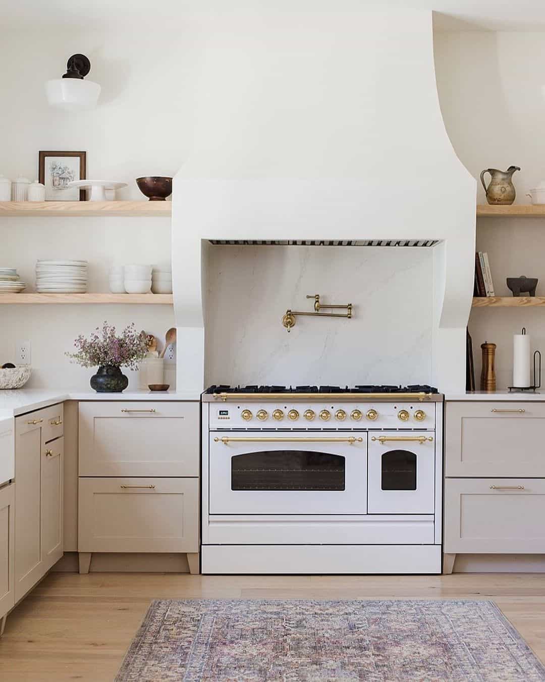 Beige Kitchen Cabinets Frame a Vintage-Style Range