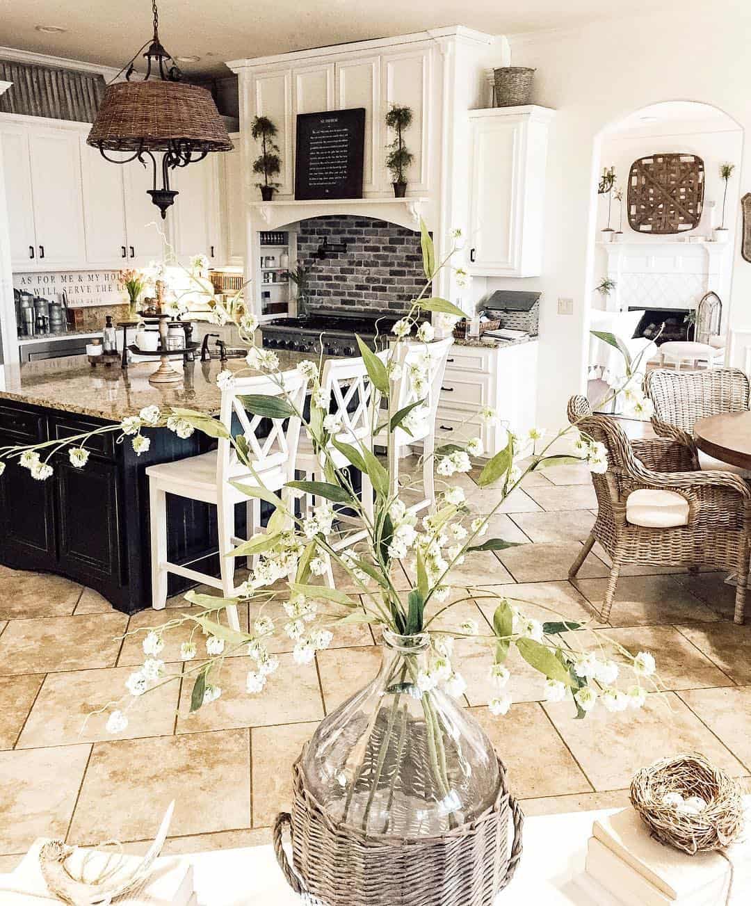 White brick backsplash with dark grout