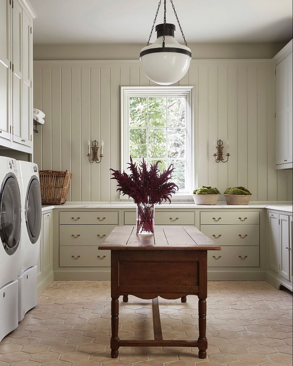 Antique Table Adds a Rustic Work Surface to the Laundry Room