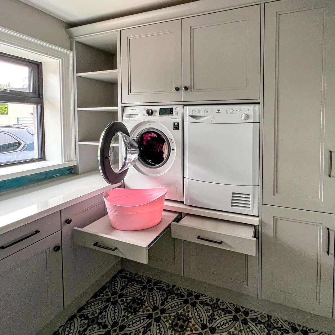 Pull-Out Shelves for Easy Laundry Basket Access