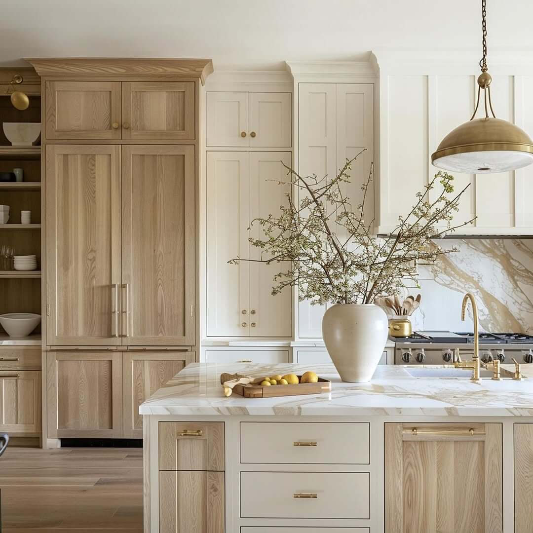 Tall White Oak Cabinetry Integrates Appliances for a Clean Look