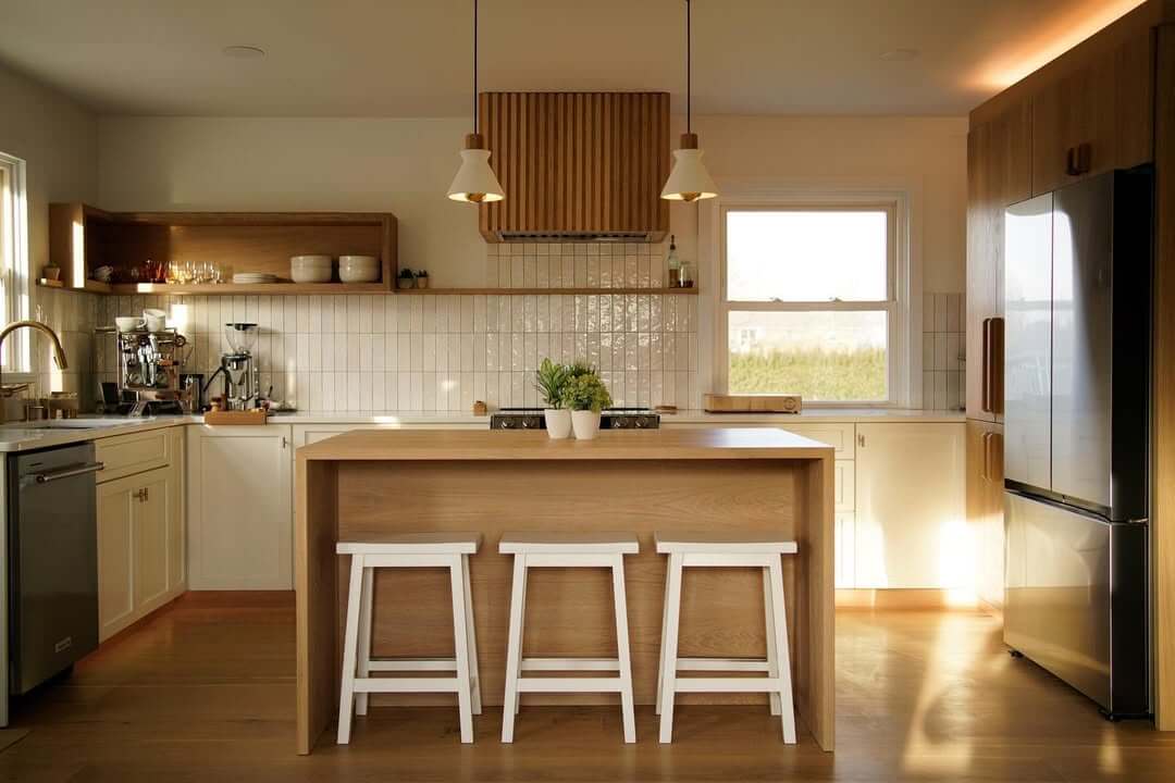 Simple White Oak Island with Integrated Seating